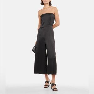 VINCE | Wide-leg Bandeau Satin Jumpsuit in Black
